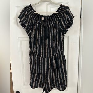 Black and white print off the shoulder romper